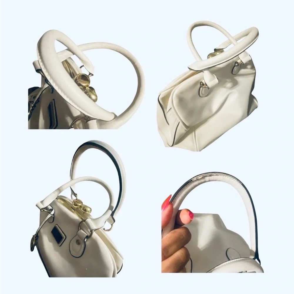 VERSACE 19V69 White Cambridge Kiss Lock Satchel Handbag, Vintage. EUC